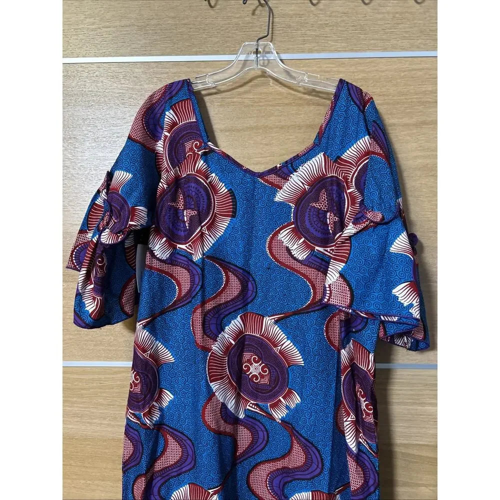NEW Ankara Dashiki pattern Print Women's sz XL Maxi Dress Boho Handmade In USA - Picture 6 of 13